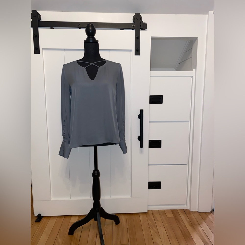 Express | Women’s Grey Long Sleeve Blouse with Button Detail - Size S